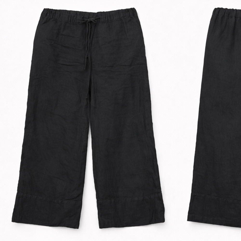 Black Linen Low Rise Wide-Leg Pants